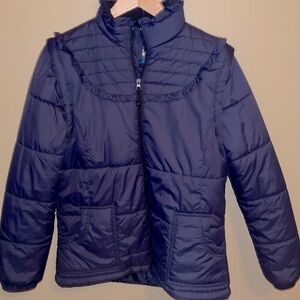 Ruffled Girly Navy Blue Puffer Jacket | Size Women’s XL